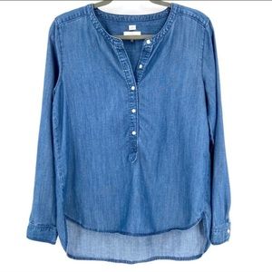 Loft The Softened Shirt Linen Chambray Top Blue Size Small
